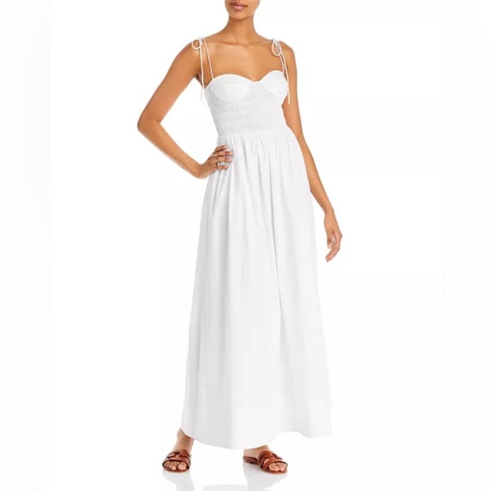 STAUD Landry Shoulder-Tie Smocked Maxi Dress